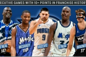 魔术队史连续10+场数榜：奥尼尔147场第1麦迪第2 班凯罗&小瓦在列